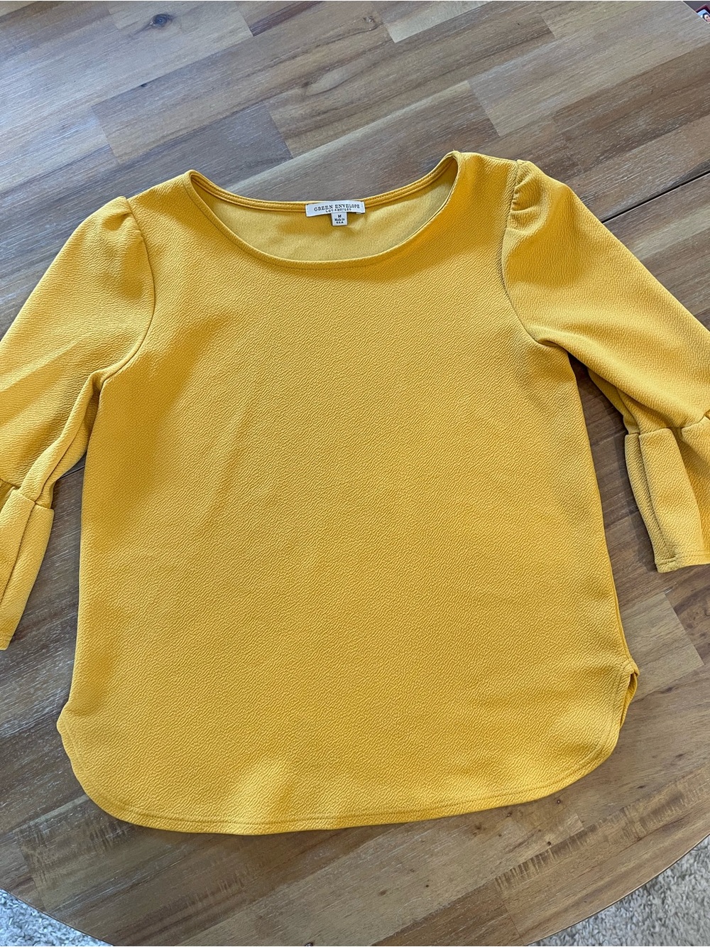 Green Envelope Mustard Yellow Puff-Sleeve Blouse
